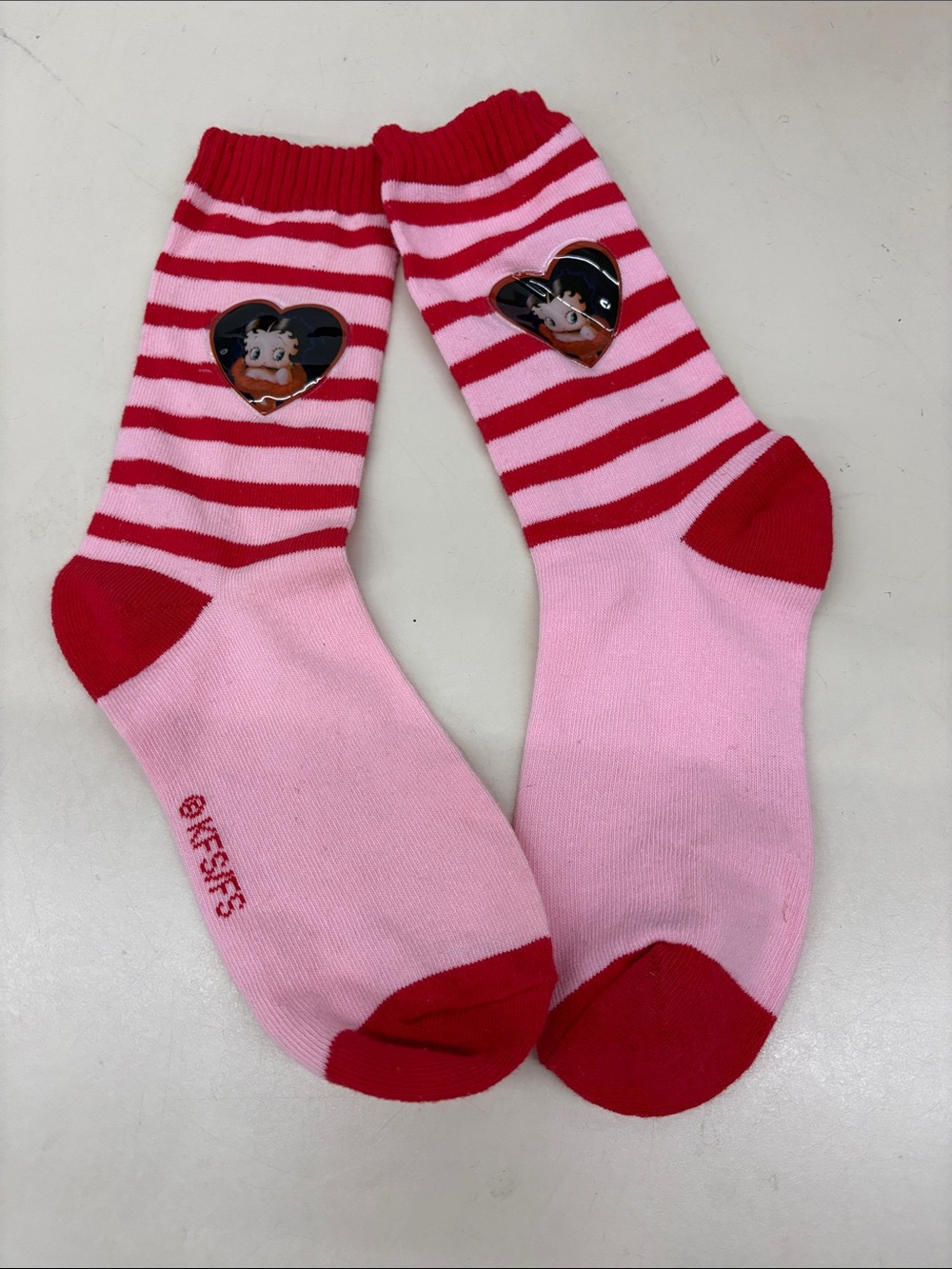 KFS/FS Striped Pink & Red Betty Boop Crew Socks